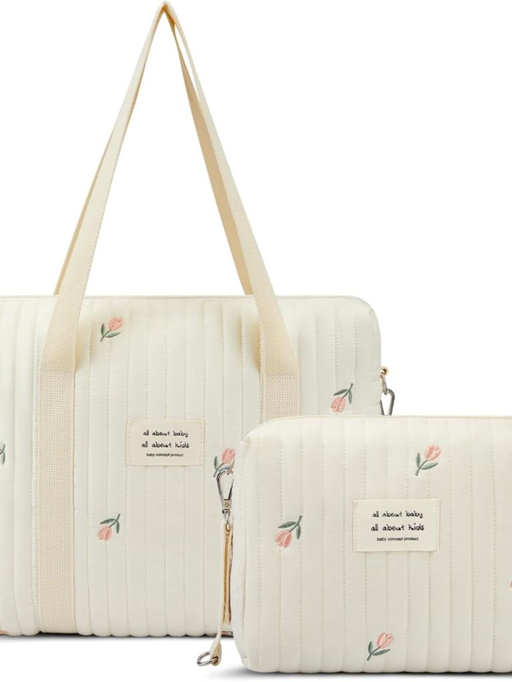 2pcs Quilted Diaper Bag Tote Set Multifunction Cotton Maternity Hospital Bag Ove